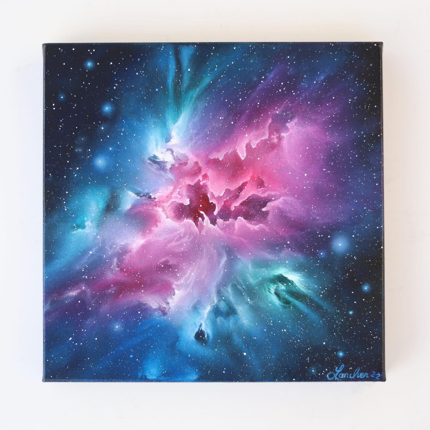 An oil painting I did that reminds me of the Rosette Nebula or the blooming of something. OC